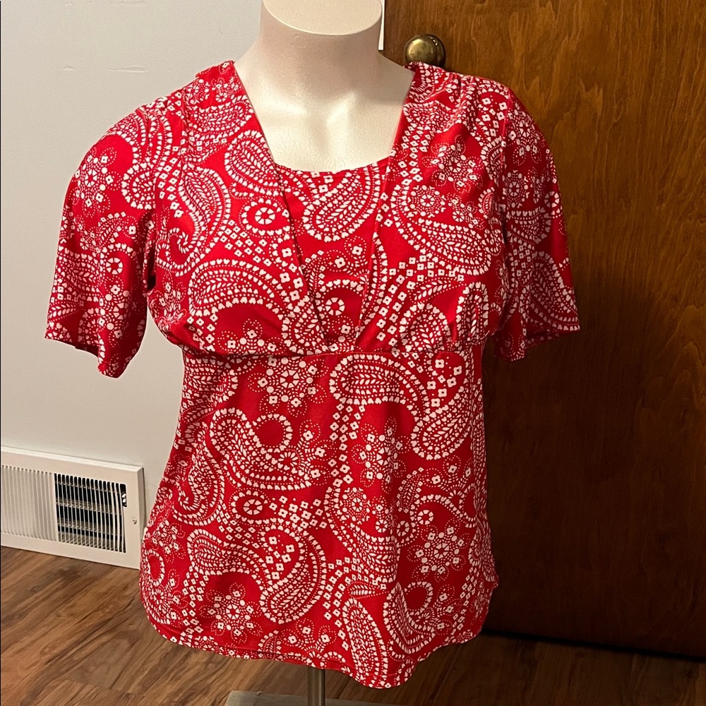 Cato Red and White Paisley Blouse